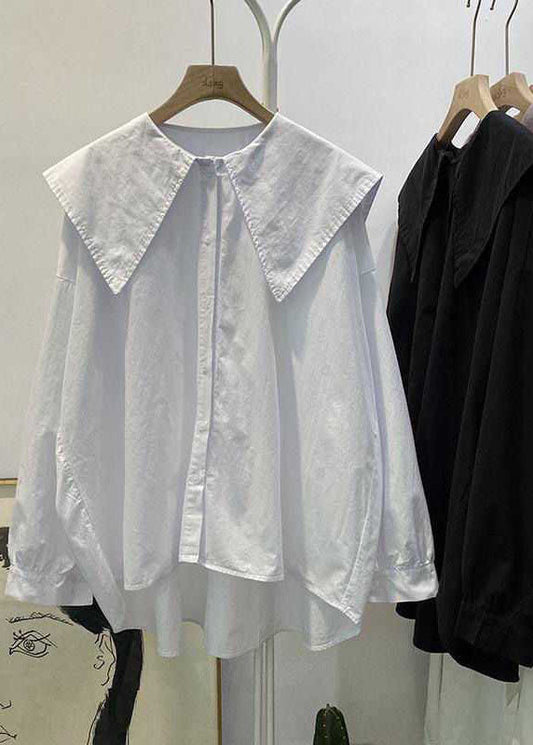 Bohemian Purple Pink Peter Pan Collar Button asymmetrical design Fall Long sleeve Top