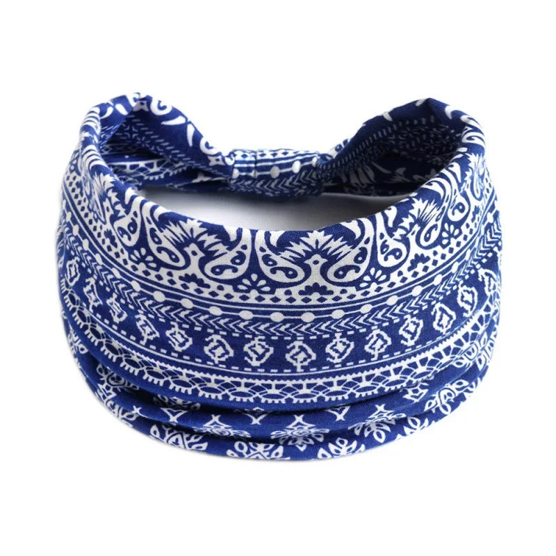 Bohemian Style Elastic Hair Bands Yoga Headband Women Headwear Print Vintage Cross Unisex Scrunchies Hair Accessories