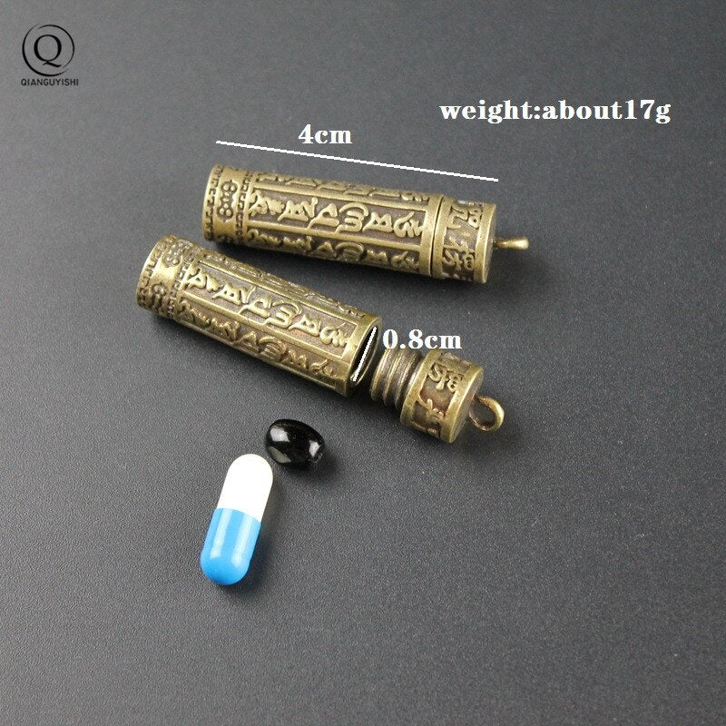 Brass Buddha Sutra Cylinder Pendant Keychain Hanging Necklace Jewelry Pill Box Medicine Case Container Bottle Keychains