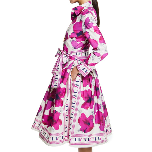Women'S Dress New Long Sleeved Shirt Long Skirt Flower Print Party Dress