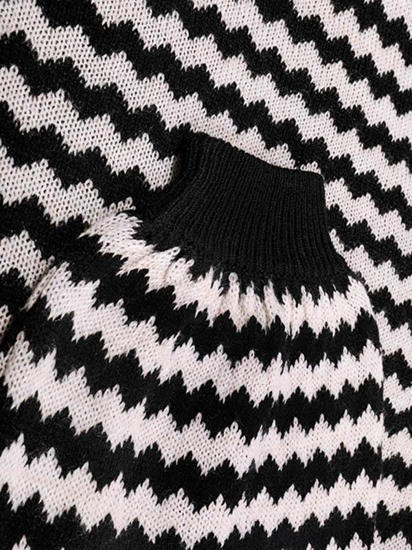 Casual Stripe Printed High-Neck Sweater