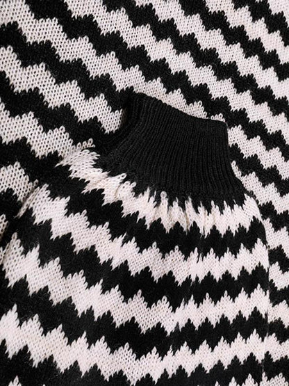Casual Stripe Printed High-Neck Sweater