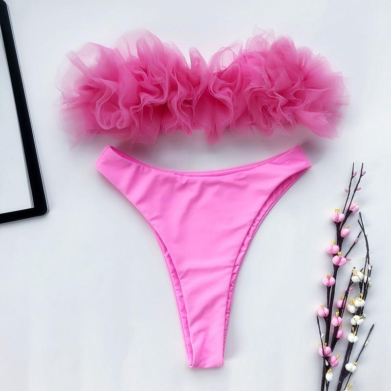 Women'S Swimsuit Wrapped Chest Sexy Mesh High Waist Bikini