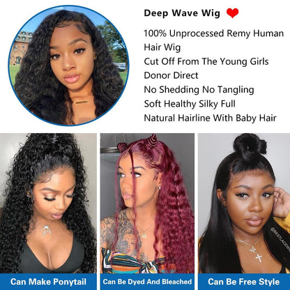 Deep Wave Closure Wig Human Hair Lace Frontal Wigs 13X6 Lace Front Wig Preplucked Bleached Knots Wigs 13X4 Deep Wave Frontal Wig