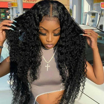 Deep Wave Frontal Wig Transparent Lace Wigs Wet And Wavy Deep Curly Lace Front Human Hair Wigs T Part Brazilian Deep Wave Wig