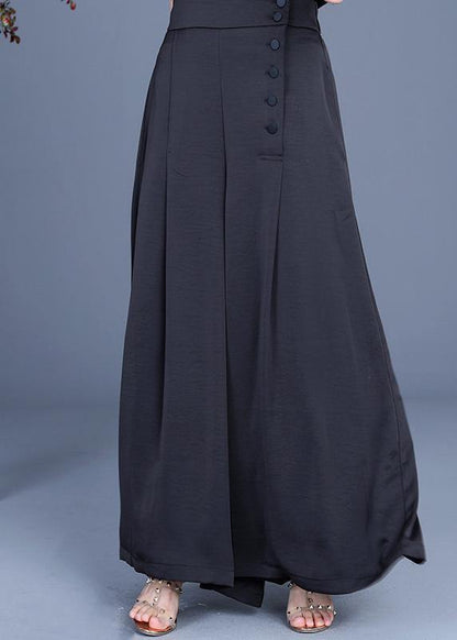 Diy Black Button Wide Leg Pants Summer