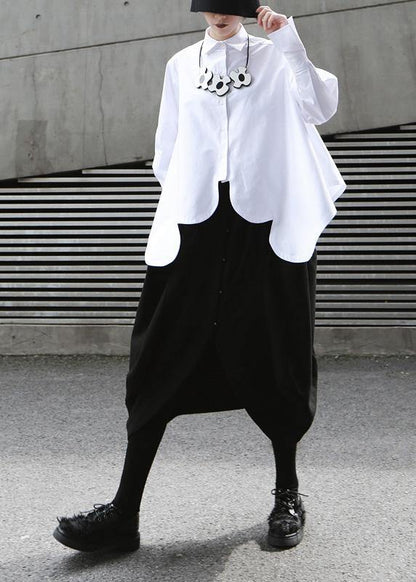 Elegant white cotton clothes For Women asymmetric hem summer shirts