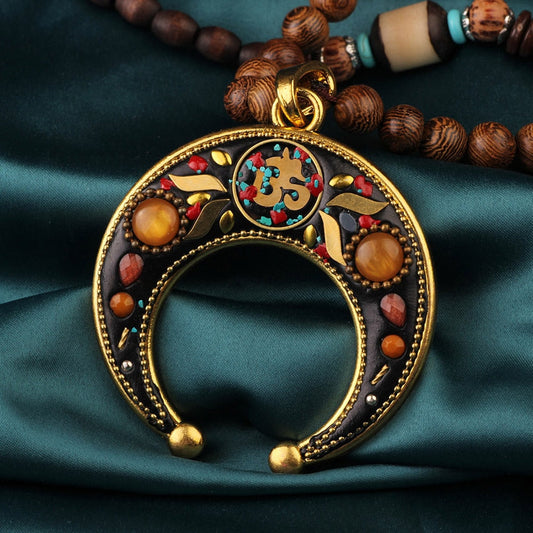 Ethnic Style Vintage Wooden Bead Necklace, Nepalese Style, Handmade And Creative Pendant Jewelry,Sweater Necklace For Women