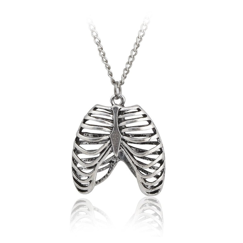 Fashion Gothic Vinage Rib Cage Necklace Anatomical Skeleton Heart Goth Punk Unique Retro Pendant Necklace Jewelry For Men/Women