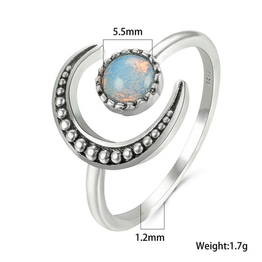 Female Small Moonstone Open Adjustable Ring Silver Color Bridal Engagement Ring Vintage Zircon Stone Wedding Rings For Women