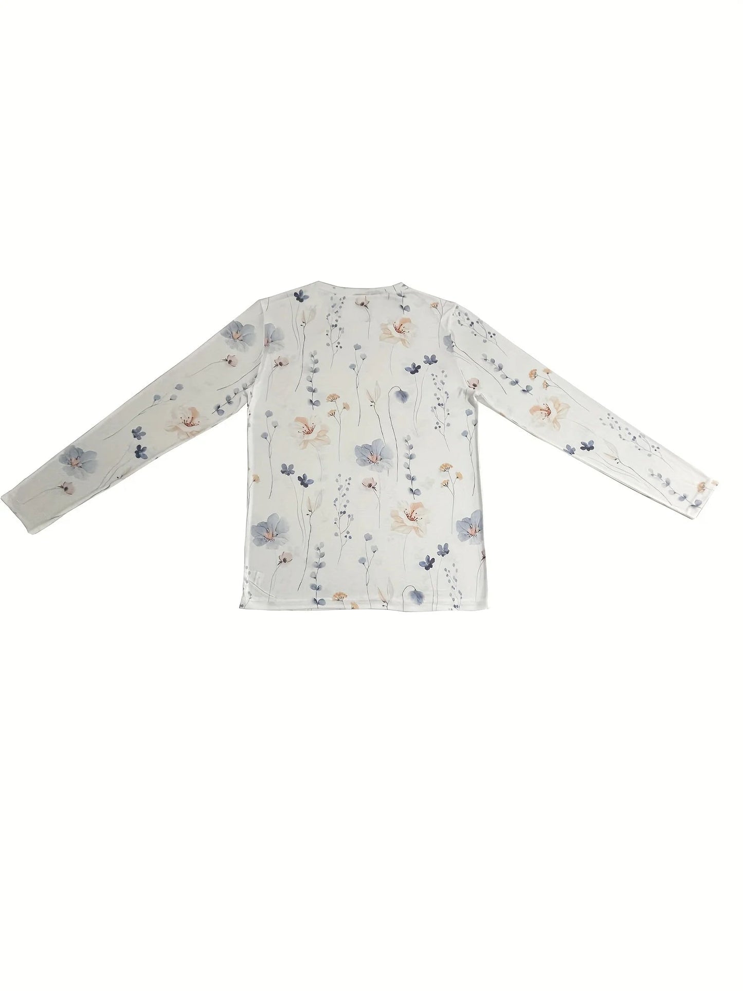 Floral Print Crew Neck T-Shirt, Casual Long Sleeve Top For Spring & Fall, Women'S Clothing