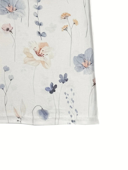 Floral Print Crew Neck T-Shirt, Casual Long Sleeve Top For Spring & Fall, Women'S Clothing