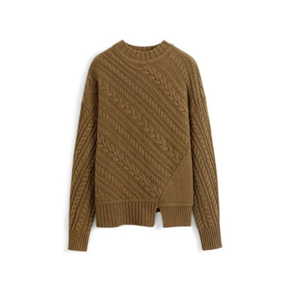 Knitted Sweater Women Long-Sleeves Pullover Loose Twist Thickening Ladies Top Solid Color Round Neck Pull Oversize Femme