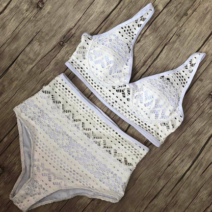 Women'S Two Pieces Crochet Lace High Waist V Neck Bikini Set