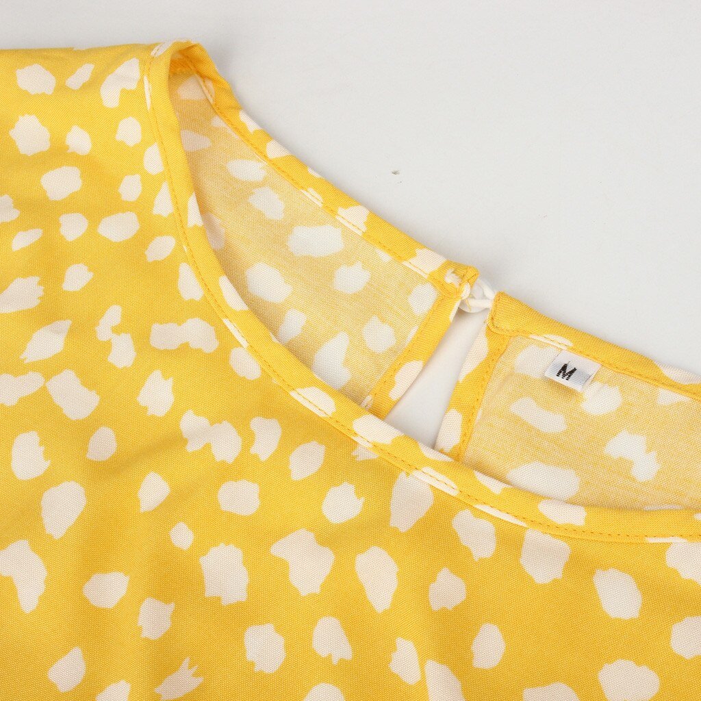 Women Loose O-Neck Short Sleeve Dots Print Mini Dresses