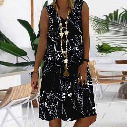 Women'S Dresses Sleeveless V-Neck Boho Print Midi Dress