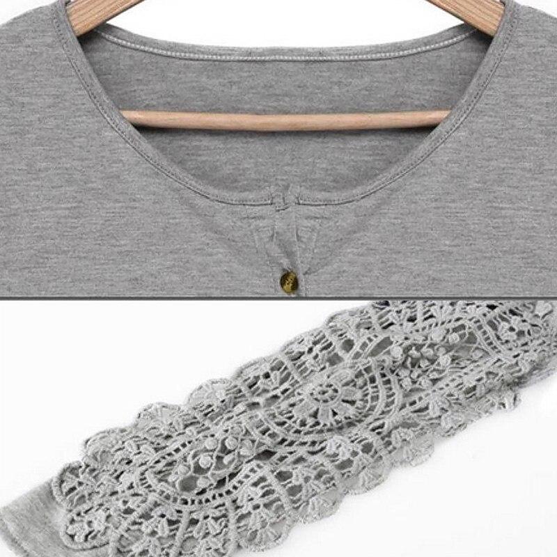 Fashion Women Spring Long Sleeve Button Tshirts Plus Size Sexy V-Neck Hollow Out Lace T-Shirt Loose Casual Pullovers Tops