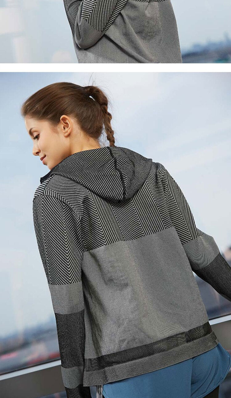 Splice Color Gym Workout Jackets Women Quick Dry Yoga Seamless Sport Fitness Coat Outwear Zipper Training Running Jacket Women'S