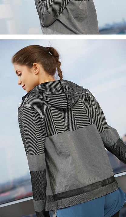 Splice Color Gym Workout Jackets Women Quick Dry Yoga Seamless Sport Fitness Coat Outwear Zipper Training Running Jacket Women'S