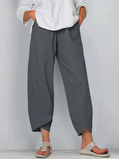 Vintage Print Women Pants Fashion Irregular Casual High Waist Elastic Waist Straight Loose Trousers Summer Lady Cargo Pantalon