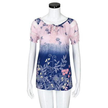 Womens Lace Blouses Summer Short Sleeve Tops Loose Shirt