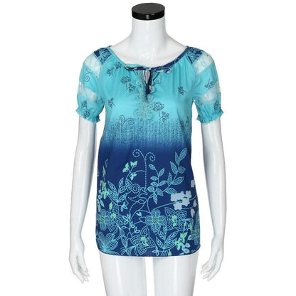 Womens Lace Blouses Summer Short Sleeve Tops Loose Shirt