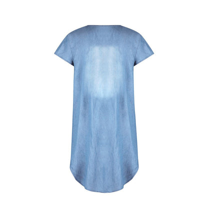 Women Short Sleeve V Neck Denim Jean Dress