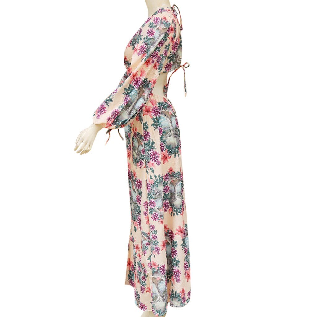 Fashion Women Maxi Dress Boho Style Long Sleeve Sundress Autumn Casual Floral Print Camouflag Skull Print Party Dress Vestidos