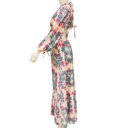 Fashion Women Maxi Dress Boho Style Long Sleeve Sundress Autumn Casual Floral Print Camouflag Skull Print Party Dress Vestidos