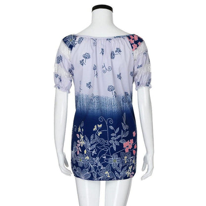 Womens Lace Blouses Summer Short Sleeve Tops Loose Shirt