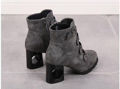 Women  Ankle Pumps Pu Leather Toe Boots Solid Autumn Winter  High-Heeled Shoes
