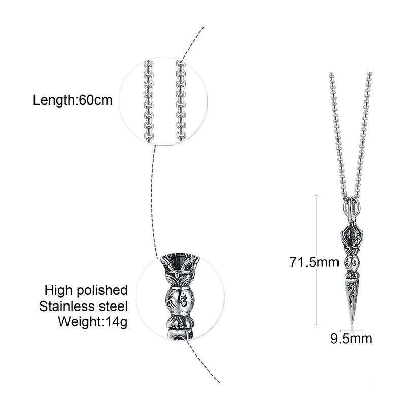 Stainless Steel Tibetan Buddhist Protection Pendant Necklace