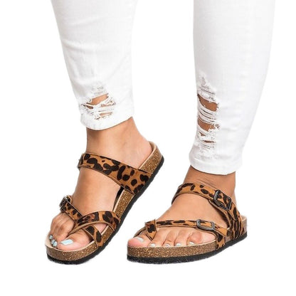Women Flip Flops Ladies Slippers Retro Beach Leopard Print Flats Sandals