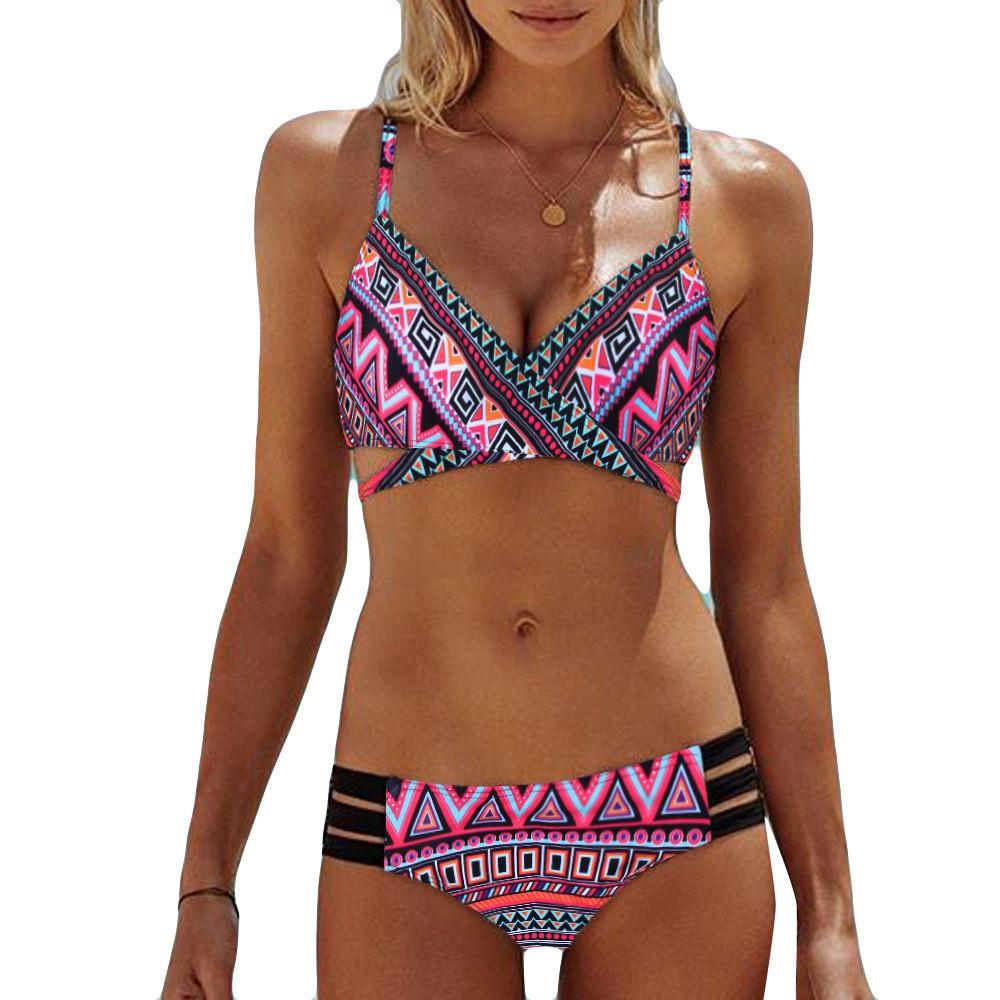 Red Fashion Women Bohemia Push-Up Padded Bra Beach Bikini