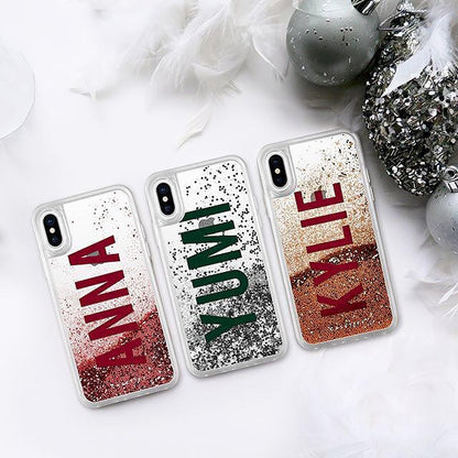 Personalized Custom Liquid Glitter Silver Name Text Soft Bumper Phone Case For Iphone