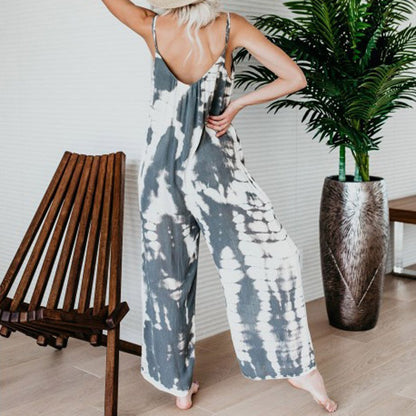 Casual Tie-Dye Holiday Jumpsuit Spaghetti-Strap Romper