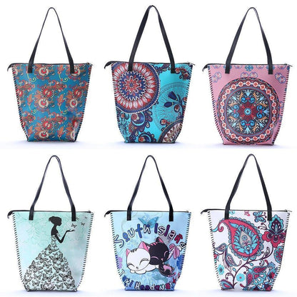 Vintage Women Mandala Flower Shopping Bag Large Capacity Pouch Tote With Handle