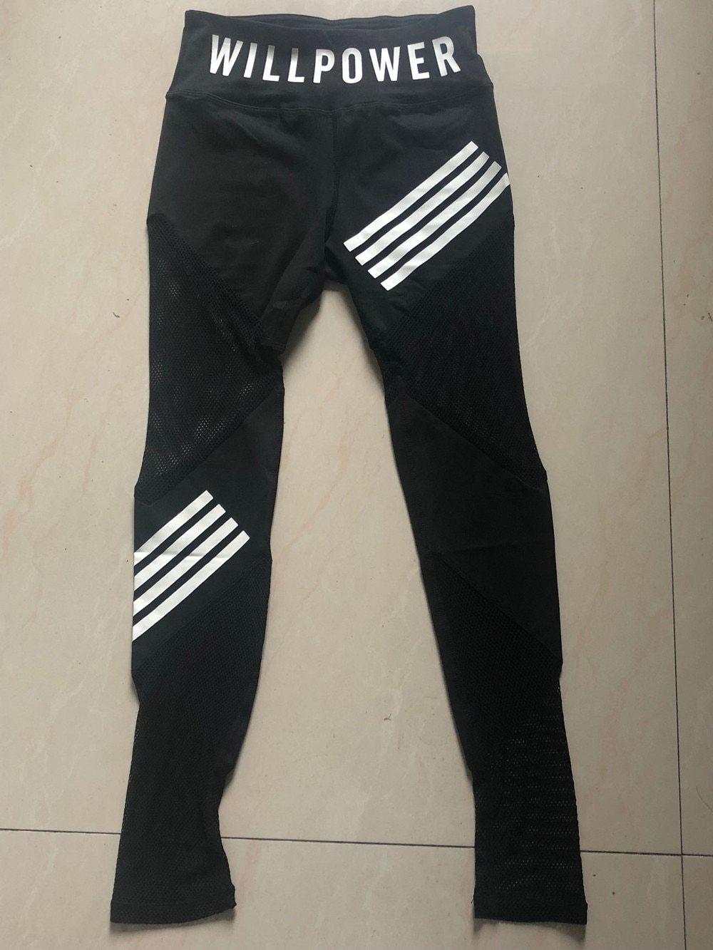 Women Leggings High Waist Mesh Pacthwork Sports Leggings  Plus Size Black Gym Fitness Letter Print Sportwear Femme