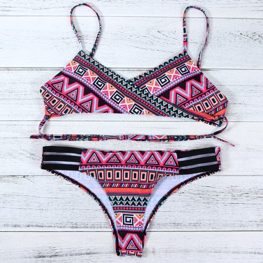 Red Fashion Women Bohemia Push-Up Padded Bra Beach Bikini