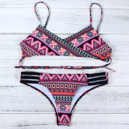 Red Fashion Women Bohemia Push-Up Padded Bra Beach Bikini