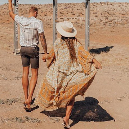 Bohemian Floral Print Women Long Sleeve Boho Cover-Up