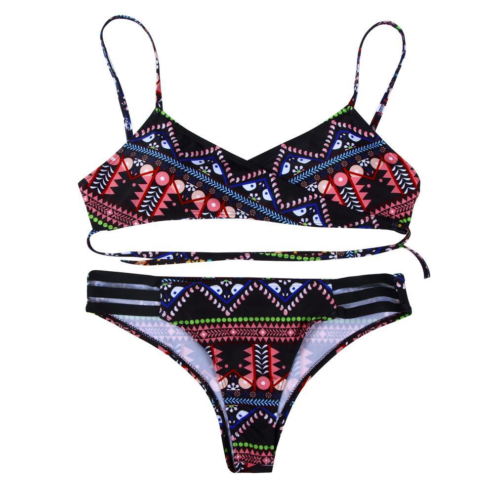 Red Fashion Women Bohemia Push-Up Padded Bra Beach Bikini