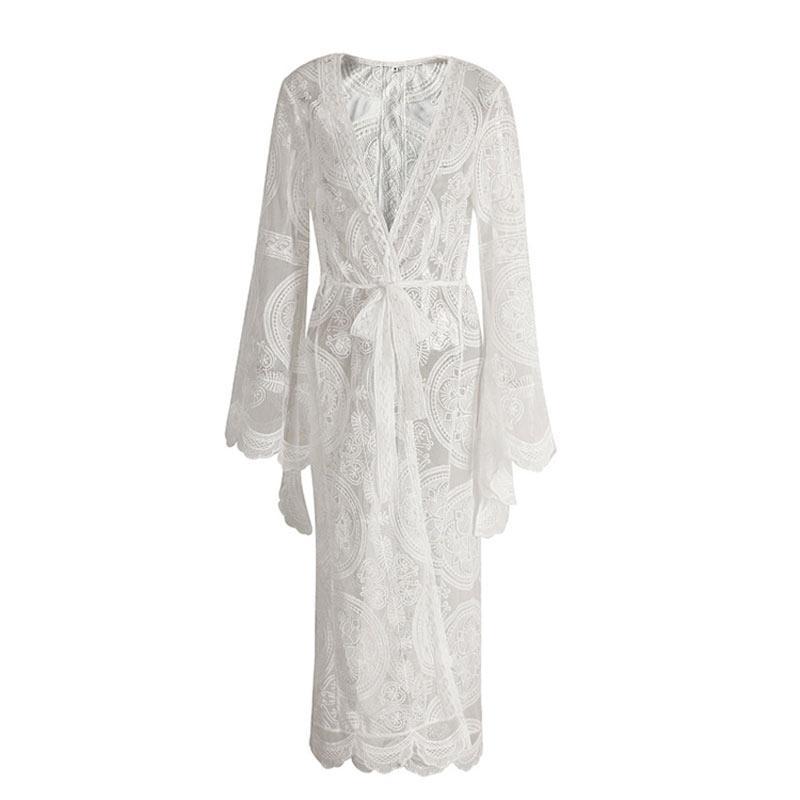 Bell Sleeve Lace Maxi Summer Bohemian Beach Dress Cover-Up