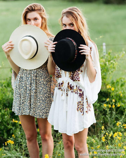 Boho Sexy Embroidered Deep V-Neck Drawstring Long Sleeve Mini Dress