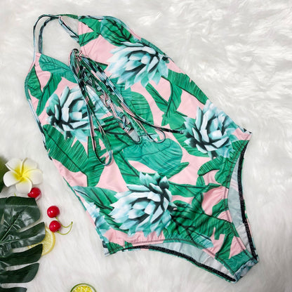 New Women Sling Swimsuit Siamese Sexy Printed Bikini