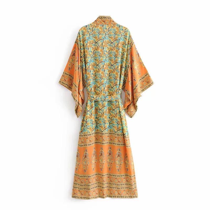 Bohemian Floral Print Women Long Sleeve Boho Cover-Up
