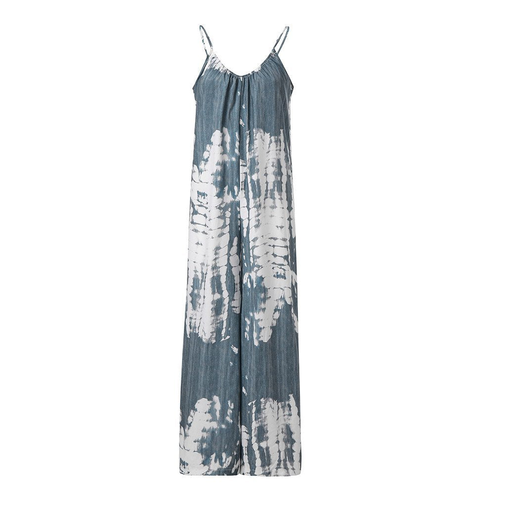Casual Tie-Dye Holiday Jumpsuit Spaghetti-Strap Romper