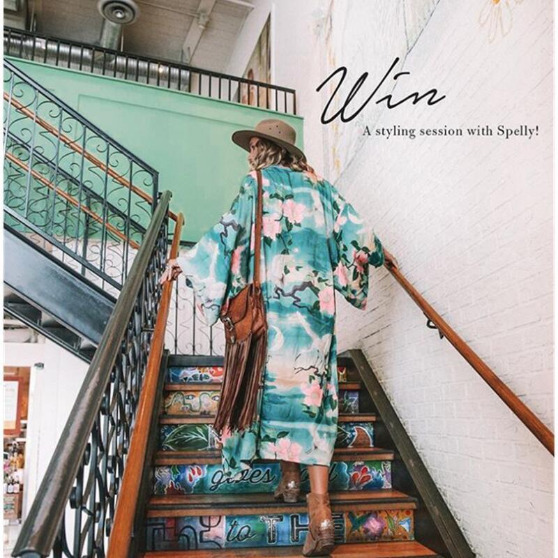 Women Long Wrap Belt Ties Front Beach Floral Kimono Swimwear Cover Ups