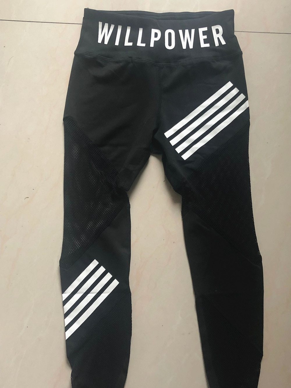 Women Leggings High Waist Mesh Pacthwork Sports Leggings  Plus Size Black Gym Fitness Letter Print Sportwear Femme