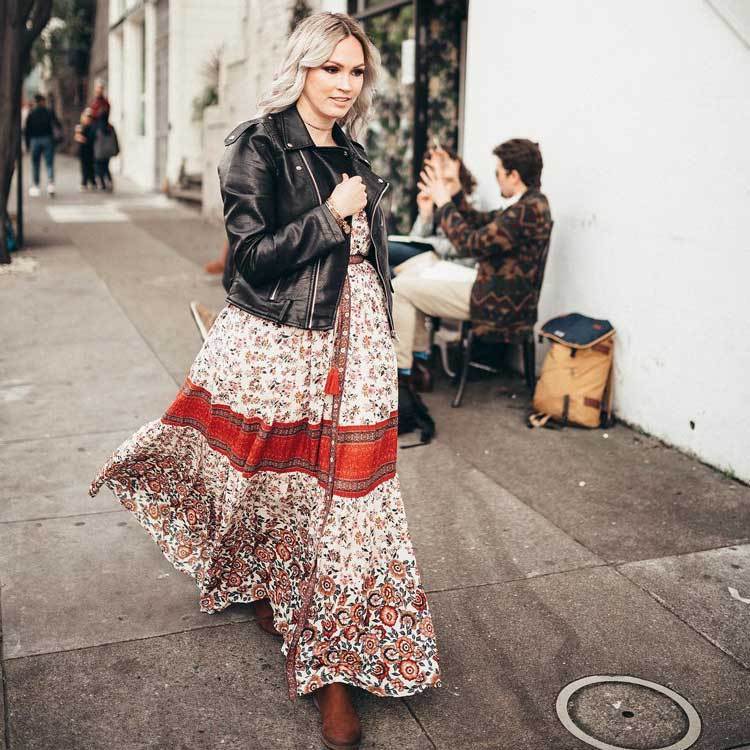 Boho Maxi Floral Print V-Neck Tassel Drawstring Dress
